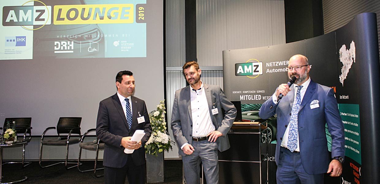 Die AMZ-Netzwerkmanager Dirk Vogel und Andreas Wächtler sowie Marco Rumpf, Geschäftsführer der DRH Vermögensverwaltung GmbH, begrüßten die Gäste zur AMZ-Mitgliederlounge am 5. November 2019 in Zwickau.