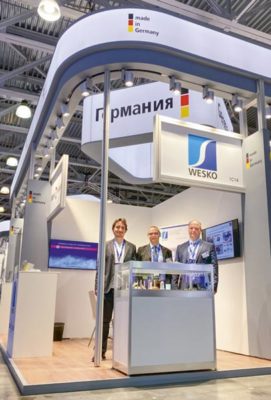 Das Wesko-Team im Juni 2021 auf der Rosmould in Moskau. Mit dem Besuch der internationalen Messe für Werkzeug- und Formenbau hat das Unternehmen erste Schritte auf dem russischen Markt unternommen.